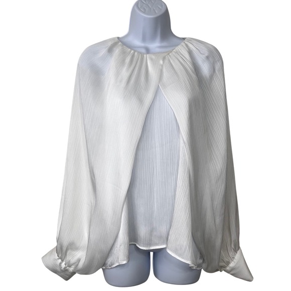 Zara Tops - Zara Women's XL White Micro Pleated Cape Sleeve Blouse Avant Garde Ethereal Chic
